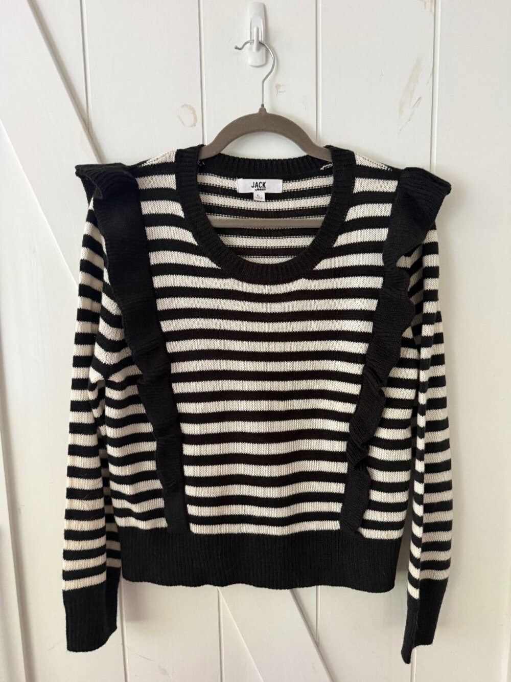 Jack by BB Dakota Black and White Stripe Ruffle Sweater - Picture 2 of 5